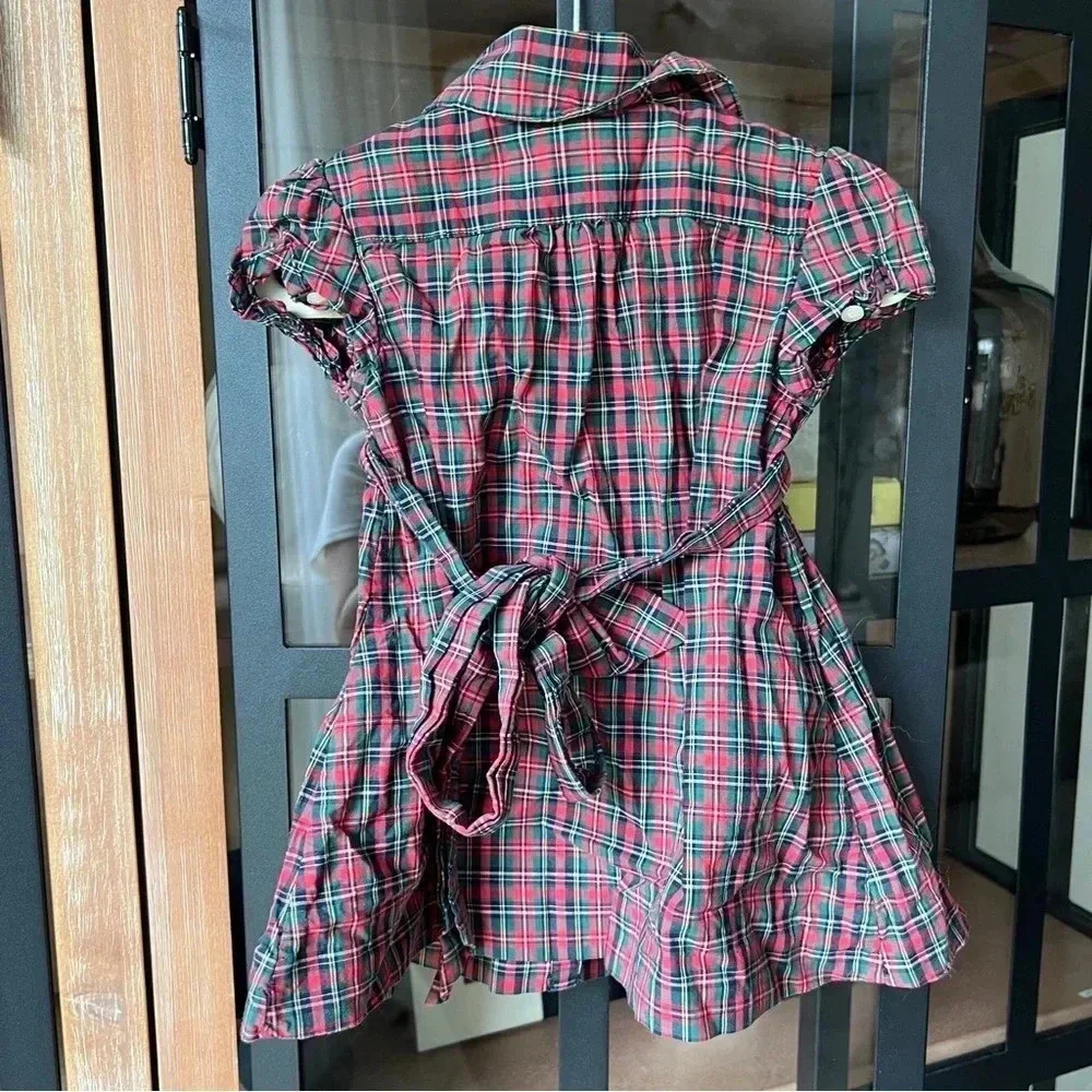 Ralph Lauren baby girl tartan plaid dress bow embroidered short sleeves holidays